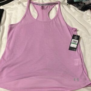 NWT under armour heat gear large woman’s pink striped racerback tank top